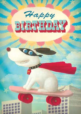 Happy Birthday Superhero Dog Greeting Card by Stephen Mackey - Click Image to Close